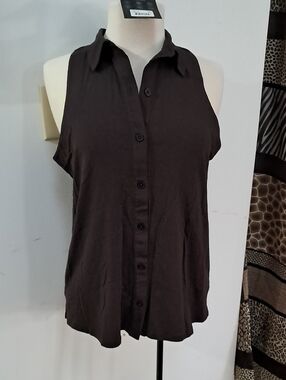 Anatomie Elise Brown Sleeveless Button-Down Shirt, M, NWT